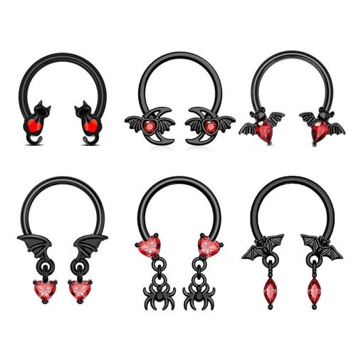 Edelstahl-Nase-Piercing-Schmuck, 316 Edelstahl, plattiert, unisex & verschiedene Stile für Wahl & Micro pave Zirkonia & Emaille, schwarz und rot, 1.2x10mm, verkauft von PC