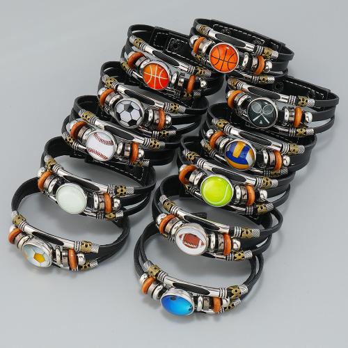 PU Leather Cord Bracelets, Zinc Alloy, with PU Leather & Copper Coated Plastic & Brass, plated, three layers & Unisex 