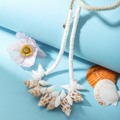 Shell Necklace, Trumpet Shell Fossil, with Polymer Clay, for woman cm 