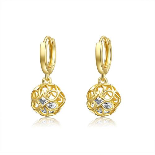 Cubic Zirconia Micro Pave Brass Earring, fashion jewelry & micro pave cubic zirconia & for woman & hollow, golden, 28mm 