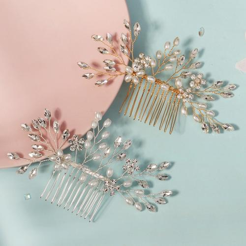 Decorative Hair Combs, Zinc Alloy, with Plastic Pearl, plated, for bridal & with rhinestone 