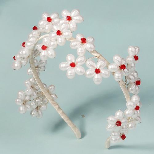 Hair Bands, Zinc Alloy, with Glass & Plastic Pearl, silver color plated, for bridal & with rhinestone 