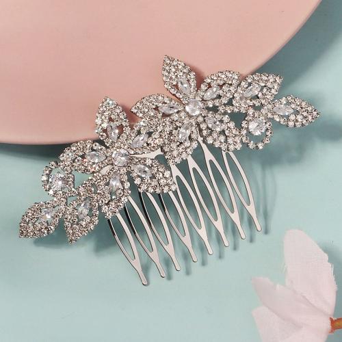 Decorative Hair Combs, Zinc Alloy, silver color plated, for bridal & micro pave cubic zirconia 