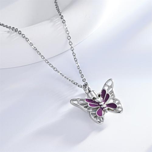 304 Stainless Steel Perfume Bottle Pendant, Butterfly, silver color plated, can open and put into something & enamel cm 