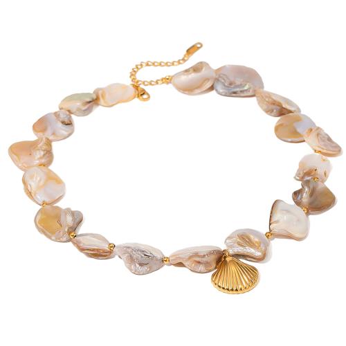 Shell Necklace, 304 Stainless Steel, with Shell, with 5cm extender chain, gold color plated, fashion jewelry, golden cm 