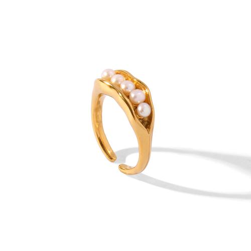 Edelstahl Fingerring, 304 Edelstahl, mit Kunststoff Perlen, goldfarben plattiert, Modeschmuck, goldfarben, verkauft von PC