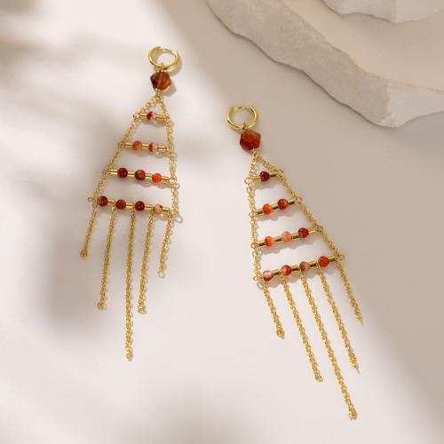 Gemstone Drop Earring, Iron, with Natural Stone, gold color plated, fashion jewelry, golden 