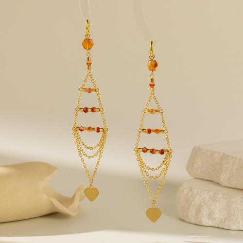 Gemstone Drop Earring, Iron, with Natural Stone, gold color plated, fashion jewelry, golden 