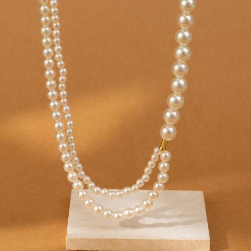 Collier de perles en plastique, perle de plastique, avec fer, Placage de couleur d'or, bijoux de mode, blanc, Vendu par PC