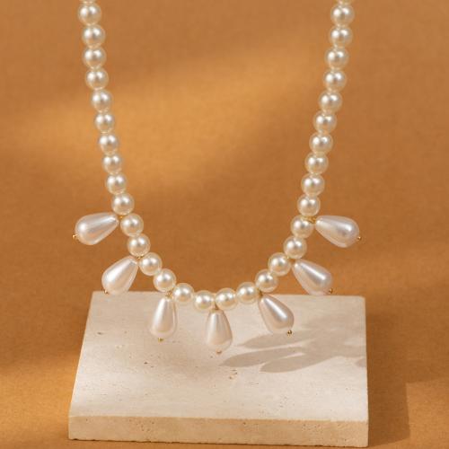 Collier de perles en plastique, perle de plastique, bijoux de mode, blanc, Vendu par PC