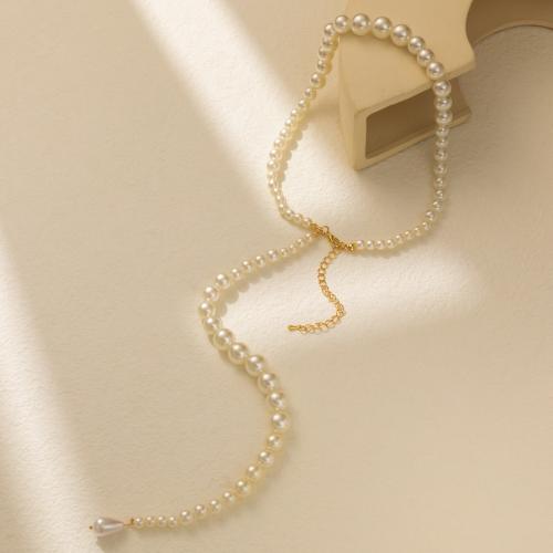 Collier de perles en plastique, perle de plastique, bijoux de mode, blanc, Vendu par PC