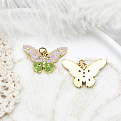 Cubic Zirconia Micro Pave Brass Pendant, Butterfly, plated, DIY & micro pave cubic zirconia & enamel, golden 