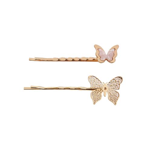 Hair Slide, Zinc Alloy, with Shell, plated, 2 pieces & for woman, golden 