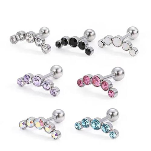 Stainless Steel Ear Piercing Jewelry, 304 Stainless Steel, with Czech Rhinestone, Unisex [