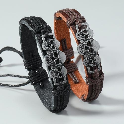 bracelet de cordon en PU , alliage de zinc, avec Chanvre & cuir PU, Placage, pour homme, plus de couleurs à choisir, Vendu par PC