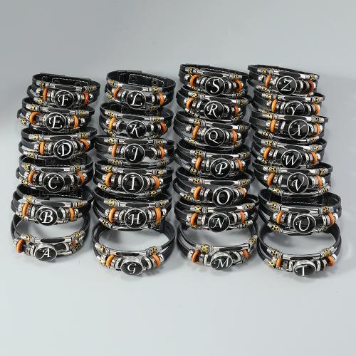 PU Leather Cord Bracelets, Zinc Alloy, with PU Leather & Wood & Copper Coated Plastic, plated, three layers & Unisex 