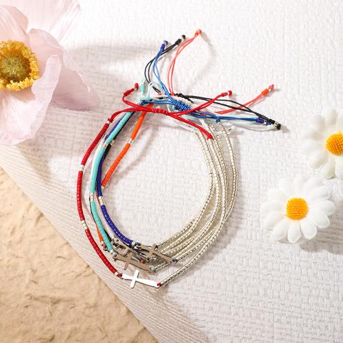 Pulseras de semilla de cristal, Seedbead, con Cordón de nudo & acero inoxidable 304, Recubrimiento iónico al vacío, Ajustable & para mujer, más colores para la opción, longitud:14-28 cm, Vendido por UD[