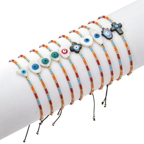 Glass Seed Beads Bracelets, Seedbead, with Knot Cord & Resin, Adjustable & Unisex & evil eye pattern cm 