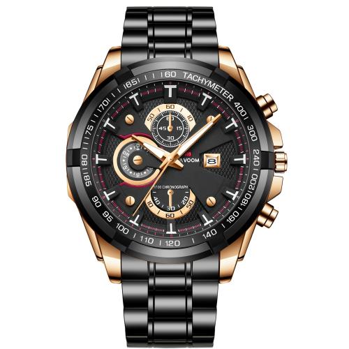 304 Stainless Steel Watch Bracelet, with Glass & Zinc Alloy, Round, plated, Life water resistant & with single calendar & for man & luminated Approx 22 cm 