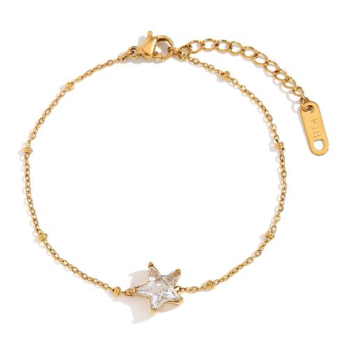 Pulseras de acero inoxidable, acero inoxidable 304, con 3cm extender cadena, 18K chapado en oro, Joyería & para mujer & con diamantes de imitación, dorado, longitud:aproximado 16 cm, Vendido por UD