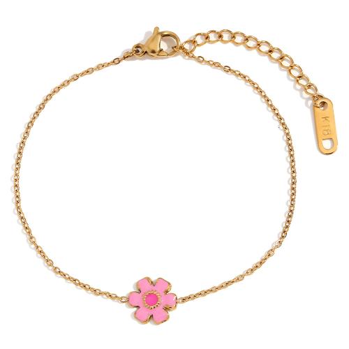 Pulseras de acero inoxidable, acero inoxidable 304, con 3cm extender cadena, 18K chapado en oro, Joyería & para mujer & esmalte, dorado, longitud:aproximado 16 cm, Vendido por UD