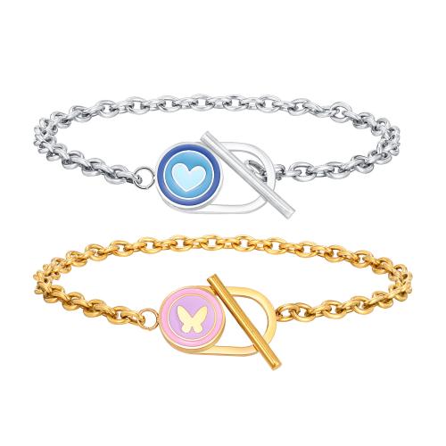 Stainless Steel Charm Bracelet, 304 Stainless Steel, Vacuum Ion Plating & for woman & enamel Approx 21.5 cm [