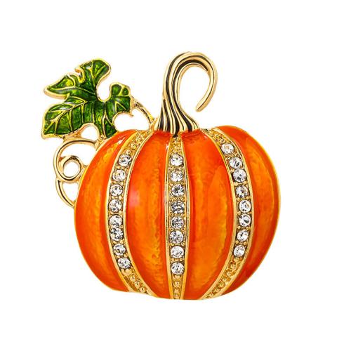 Zinc Alloy Jewelry Brooch, Pumpkin, for woman & enamel & with rhinestone 