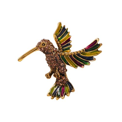 Zinc Alloy Jewelry Brooch, Bird, for woman & enamel & with rhinestone 