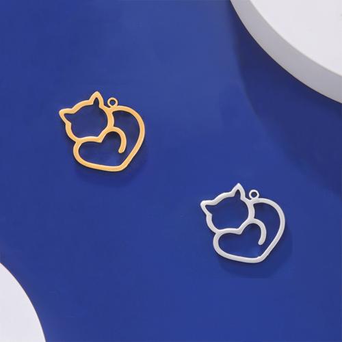 Stainless Steel Animal Pendants, 304 Stainless Steel, Cat, Vacuum Ion Plating, DIY & hollow 