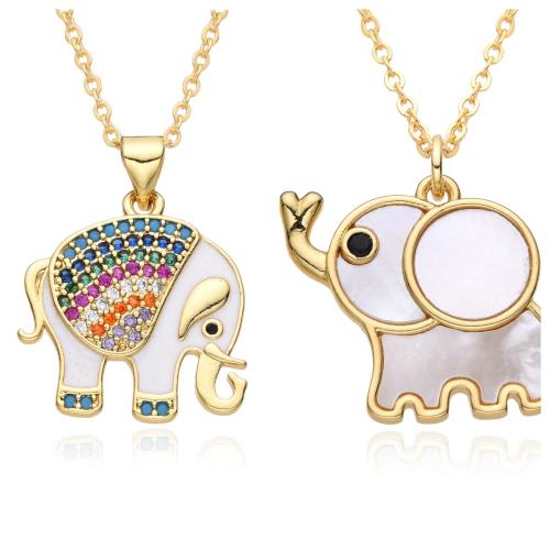 Cubic Zircon Micro Pave Brass Necklace, Elephant, gold color plated & micro pave cubic zirconia & for woman cm 