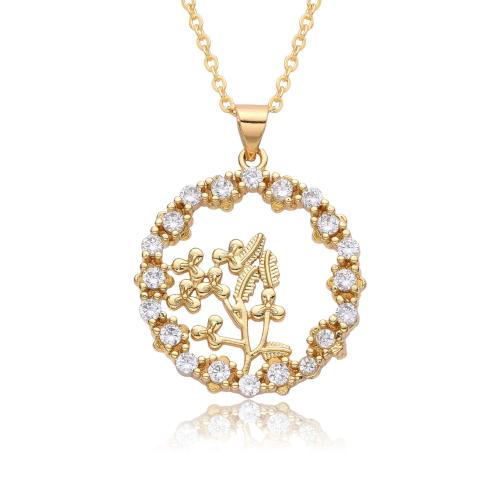 Cubic Zircon Micro Pave Brass Necklace, gold color plated & micro pave cubic zirconia & for woman 