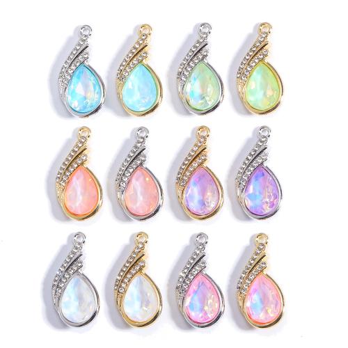 Glass Zinc Alloy Pendants, with Glass, Teardrop, plated, DIY & with rhinestone [