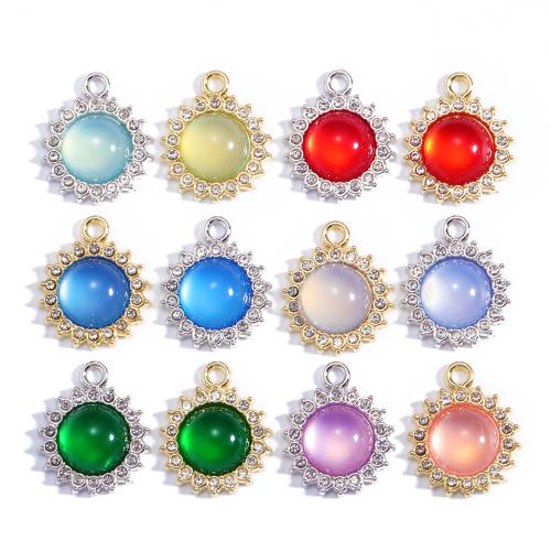 Glass Zinc Alloy Pendants, with Glass, Round, plated, DIY & with rhinestone [