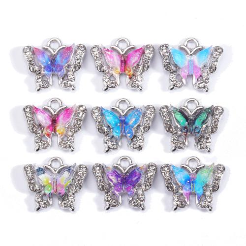 Glass Zinc Alloy Pendants, with Glass, Butterfly, plated, random style & DIY & with rhinestone, mixed colors [