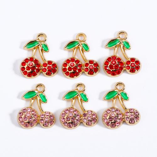 Zinc Alloy Rhinestone Pendants, Cherry, gold color plated, DIY & with rhinestone 