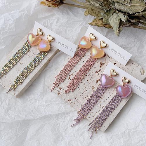 Fashion Fringe Earrings, Zinklegierung, mit Acryl, plattiert, Modeschmuck & mit Strass, keine, 20x100mm, verkauft von Paar