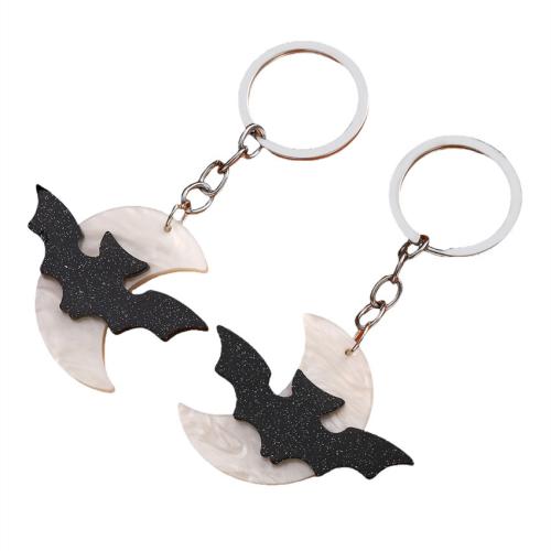 Acrylic Key Chain, with Zinc Alloy, Bat, fashion jewelry, black 