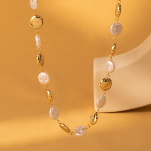 Collier de perles en plastique, fer, avec perle de plastique, avec 7cm chaînes de rallonge, Placage de couleur d'or, bijoux de mode, doré cm, Vendu par PC