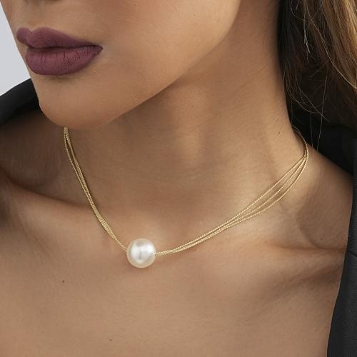 Collier de perles en plastique, fer, avec perle de plastique, avec 7cm chaînes de rallonge, Placage de couleur d'or, bijoux de mode, doré cm, Vendu par PC