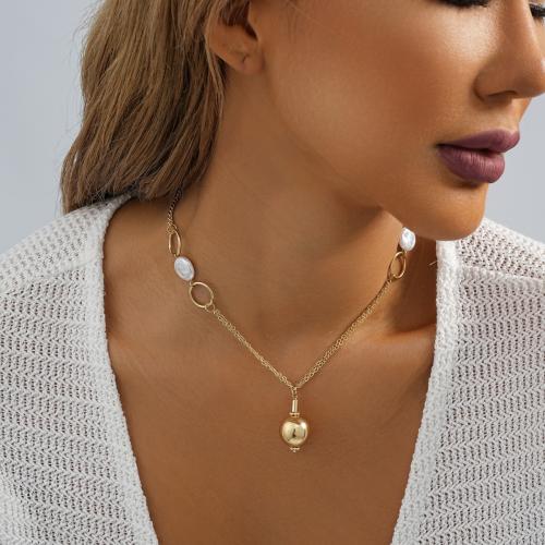 Zinc Alloy Necklace, with Plastic Pearl, with 7cm extender chain, gold color plated, fashion jewelry, golden cm 