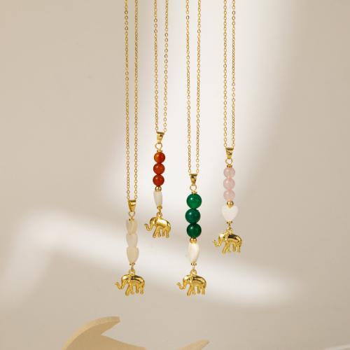 Gemstone Necklaces, Zinc Alloy, with Natural Stone & Shell, with 7cm extender chain, gold color plated, fashion jewelry cm 