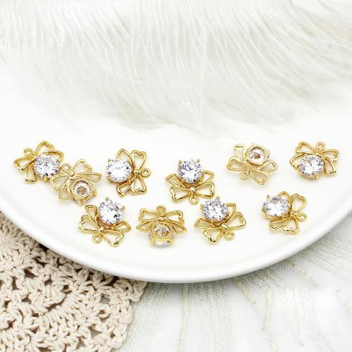 Cubic Zirconia Micro Pave Brass Pendant, Bowknot, plated, DIY & micro pave cubic zirconia, golden 