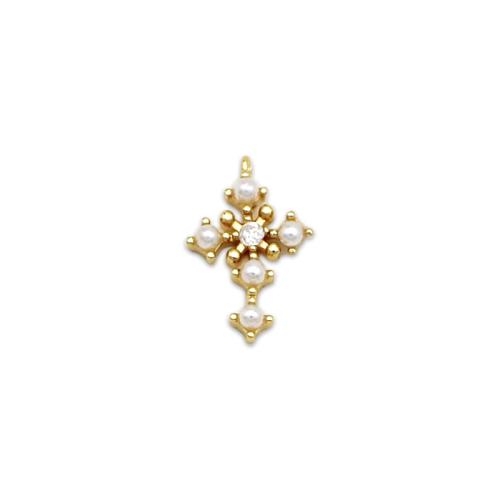 Cubic Zirconia Micro Pave Brass Pendant, with Plastic Pearl, plated, DIY & micro pave cubic zirconia, golden 