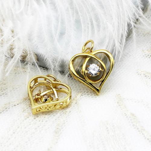 Cubic Zirconia Micro Pave Brass Pendant, Heart, plated, DIY & micro pave cubic zirconia, golden 