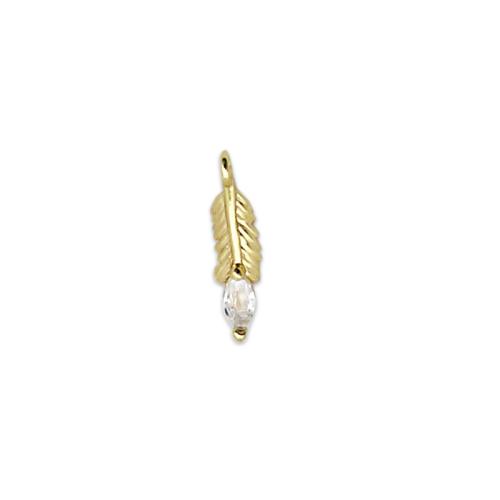 Cubic Zirconia Micro Pave Brass Pendant, Feather, plated, DIY & micro pave cubic zirconia, gold 