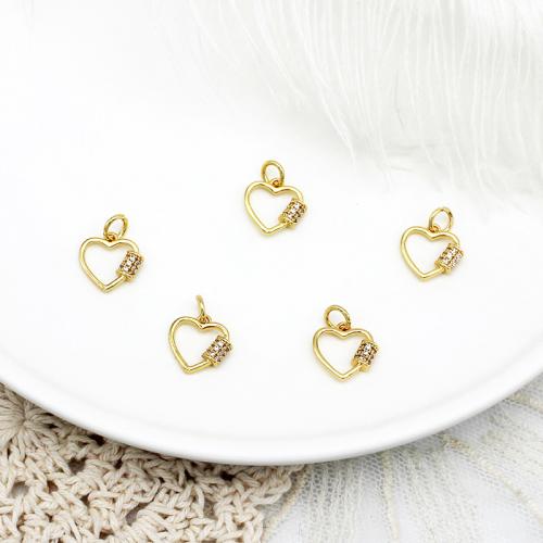 Cubic Zirconia Micro Pave Brass Pendant, Heart, plated, DIY & micro pave cubic zirconia, golden 