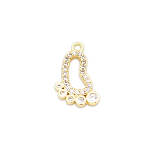 Cubic Zirconia Micro Pave Brass Pendant, Foot, plated, DIY & micro pave cubic zirconia, golden 