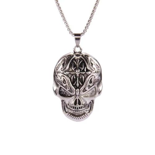 Acier titane collier, avec Pendentif en alliage de zinc, crane, Halloween Design & pour homme Environ 27.6 pouce, Vendu par PC