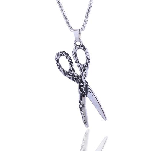 Acier titane collier, avec Pendentif en alliage de zinc, ciseaux, Vintage & pour homme, argent Environ 27.6 pouce, Vendu par PC