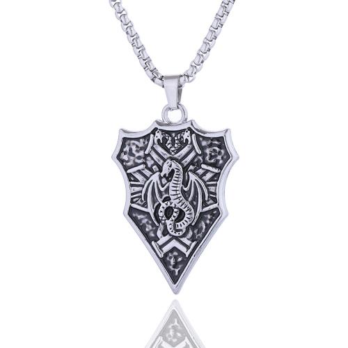 Acier titane collier, avec Pendentif en alliage de zinc, Bouclier, Vintage & pour homme, argent Environ 27.6 pouce, Vendu par PC